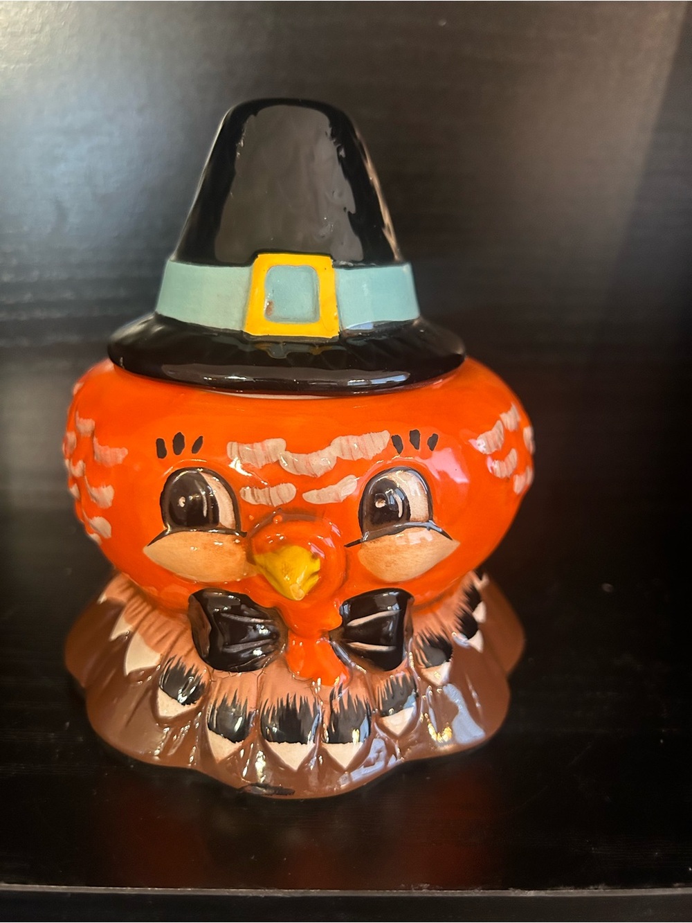 Orange Pilgrim Turkey Ceramic Figurine - Holiday Table Decor